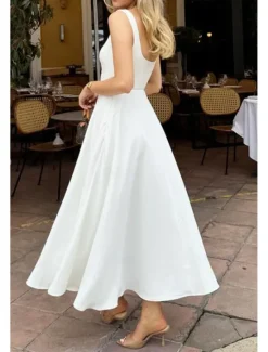 Women's Midi Dress White Dress Graduation Dress Slip Dress Fashion Birthday Graduation Date Regular Fit Plain Sleeveless Spaghetti Strap Black White Summer Women White Dresses