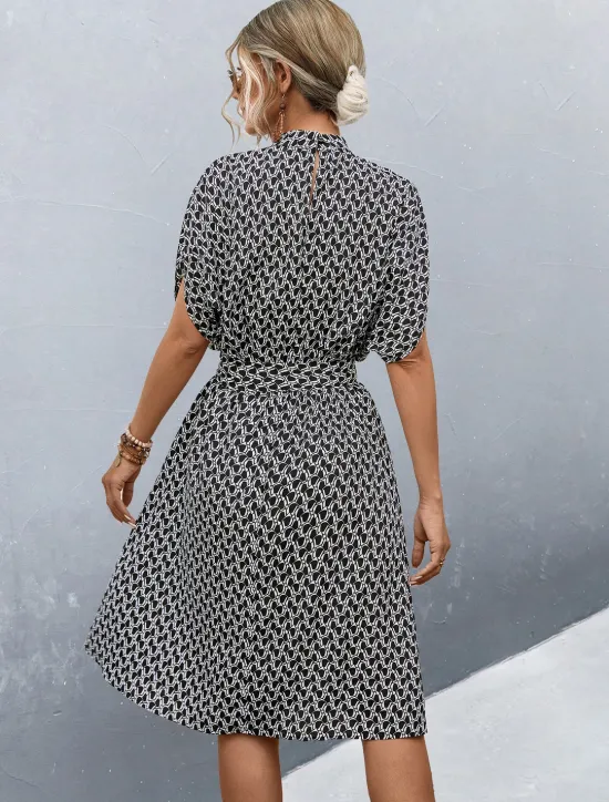 Sale Women's Midi Dress Work Dresses Casual Daily Regular Fit Graphic Plaid Short Sleeve High Neck Black Brown Summer Women Work Dresses