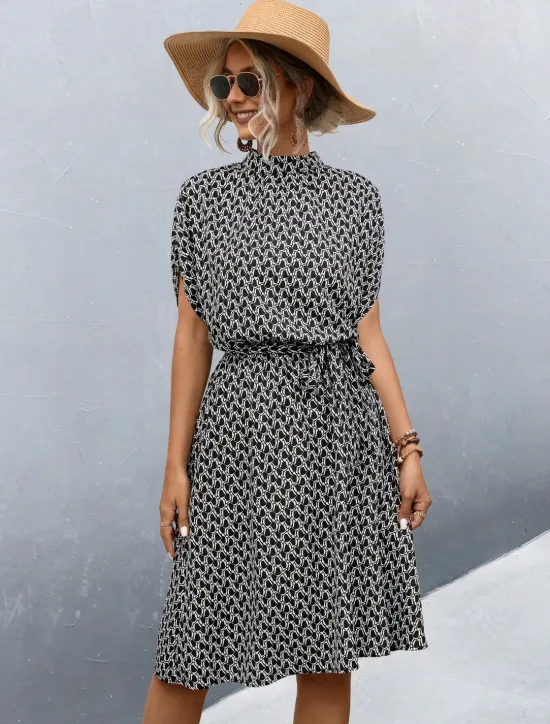 Sale Women's Midi Dress Work Dresses Casual Daily Regular Fit Graphic Plaid Short Sleeve High Neck Black Brown Summer Women Work Dresses