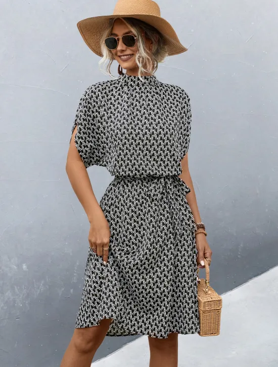 Sale Women's Midi Dress Work Dresses Casual Daily Regular Fit Graphic Plaid Short Sleeve High Neck Black Brown Summer Women Work Dresses