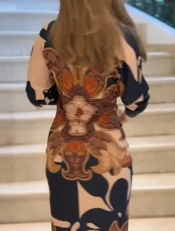 Online Women's Midi Dress Wrap Dress Vacation Casual Boho Outdoor Going out Beach Loose Fit Floral Graphic Paisley Long Sleeve V Neck Summer Spring Women Vacation Dresses