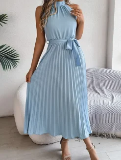 Clearance Women's Midi Dress Wrap Dress A Line Dress Pleated Dress Halter Dress Vacation Vacation Casual Daily Regular Fit Graphic Sleeveless Halter Neck Black Pink Wine Green Summer Women Cocktail Dress