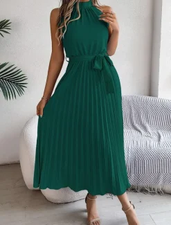 Clearance Women's Midi Dress Wrap Dress A Line Dress Pleated Dress Halter Dress Vacation Vacation Casual Daily Regular Fit Graphic Sleeveless Halter Neck Black Pink Wine Green Summer Women Cocktail Dress
