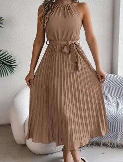 Clearance Women's Midi Dress Wrap Dress A Line Dress Pleated Dress Halter Dress Vacation Vacation Casual Daily Regular Fit Graphic Sleeveless Halter Neck Black Pink Wine Green Summer Women Cocktail Dress