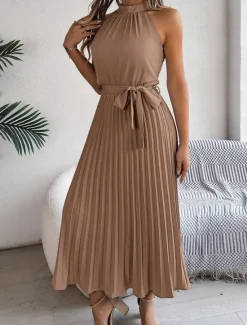 Clearance Women's Midi Dress Wrap Dress A Line Dress Pleated Dress Halter Dress Vacation Vacation Casual Daily Regular Fit Graphic Sleeveless Halter Neck Black Pink Wine Green Summer Women Cocktail Dress