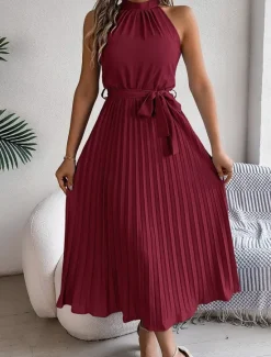 Clearance Women's Midi Dress Wrap Dress A Line Dress Pleated Dress Halter Dress Vacation Vacation Casual Daily Regular Fit Graphic Sleeveless Halter Neck Black Pink Wine Green Summer Women Cocktail Dress