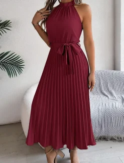 Clearance Women's Midi Dress Wrap Dress A Line Dress Pleated Dress Halter Dress Vacation Vacation Casual Daily Regular Fit Graphic Sleeveless Halter Neck Black Pink Wine Green Summer Women Cocktail Dress