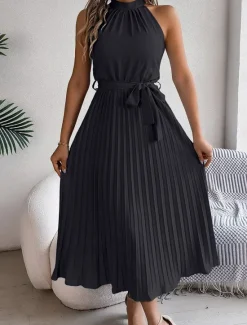 Clearance Women's Midi Dress Wrap Dress A Line Dress Pleated Dress Halter Dress Vacation Vacation Casual Daily Regular Fit Graphic Sleeveless Halter Neck Black Pink Wine Green Summer Women Cocktail Dress