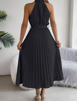 Clearance Women's Midi Dress Wrap Dress A Line Dress Pleated Dress Halter Dress Vacation Vacation Casual Daily Regular Fit Graphic Sleeveless Halter Neck Black Pink Wine Green Summer Women Cocktail Dress