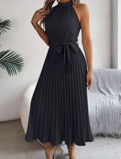 Clearance Women's Midi Dress Wrap Dress A Line Dress Pleated Dress Halter Dress Vacation Vacation Casual Daily Regular Fit Graphic Sleeveless Halter Neck Black Pink Wine Green Summer Women Cocktail Dress