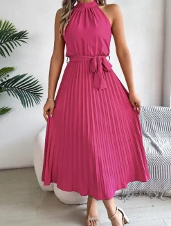 Clearance Women's Midi Dress Wrap Dress A Line Dress Pleated Dress Halter Dress Vacation Vacation Casual Daily Regular Fit Graphic Sleeveless Halter Neck Black Pink Wine Green Summer Women Cocktail Dress