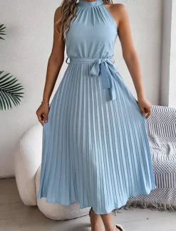 Clearance Women's Midi Dress Wrap Dress A Line Dress Pleated Dress Halter Dress Vacation Vacation Casual Daily Regular Fit Graphic Sleeveless Halter Neck Black Pink Wine Green Summer Women Cocktail Dress