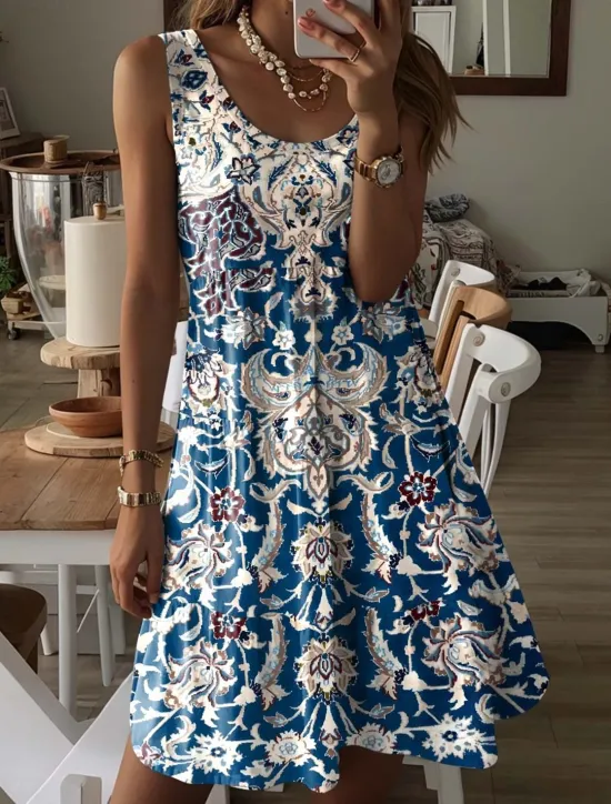 Clearance Women's Mini Dress Vintage Dress Casual Dress Petite Dress Sundress Bohemia Vacation Casual Vacation Daily Holiday Regular Fit Graphic Geometric Paisley Sleeveless Crew Neck Summer Women Sundresses