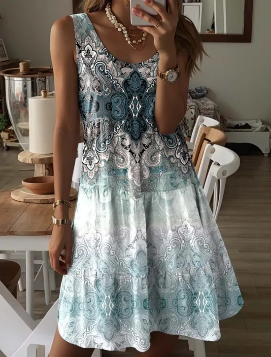 Outlet Women's Mini Dress Vintage Dress Casual Dress Petite Dress Sundress Bohemia Vacation Casual Vacation Daily Holiday Regular Fit Graphic Geometric Paisley Sleeveless Crew Neck Summer Women Sundresses