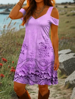 Hot Women's Mini Dress A Line Dress Summer Dress Vacation Casual Daily Holiday Regular Fit Floral Graphic Geometric Short Sleeve V Neck Blue Purple Green Summer Women Sundresses