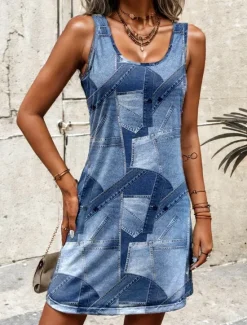 Hot Women's Mini Dress A Line Dress Summer Dress Off The Shoulder Dress Vacation Daily Loose Fit Graphic Geometric Sleeveless U Neck Summer Spring Women Sundresses