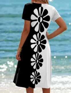Outlet Women's Mini Dress A Line DressT Shirt Dress Tee Dress Summer Dress Casual Daily Regular Fit Floral Graphic Geometric Short Sleeve Crew Neck Black White Pink Green Summer Spring Women T Shirt Dresses