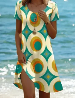 Outlet Women's Mini Dress A Line DressT Shirt Dress Tee Dress Summer Dress Casual Daily Regular Fit Floral Graphic Geometric Short Sleeve Crew Neck Black White Pink Green Summer Spring Women T Shirt Dresses