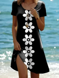 Outlet Women's Mini Dress A Line DressT Shirt Dress Tee Dress Summer Dress Casual Daily Regular Fit Floral Graphic Geometric Short Sleeve Crew Neck Black White Pink Green Summer Spring Women T Shirt Dresses