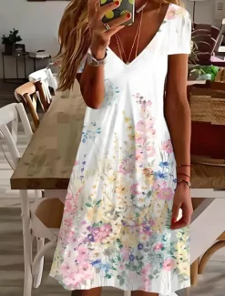 Hot Women's Mini Dress A Line DressSundress Summer Dress Vacation Casual Vacation Daily Regular Fit Floral Graphic Short Sleeve Crew Neck Summer Women T Shirt Dresses