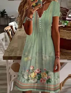 Clearance Women's Mini Dress A Line Dress Summer Dress Casual Daily Regular Fit Graphic Short Sleeve Notched Neck Black White Pink Green Summer Women Casual Dress