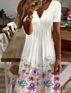 Clearance Women's Mini Dress A Line Dress Summer Dress Casual Daily Regular Fit Graphic Short Sleeve Notched Neck Black White Pink Green Summer Women Casual Dress