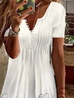 Clearance Women's Mini Dress A Line Dress Summer Dress Casual Daily Regular Fit Graphic Short Sleeve Notched Neck Black White Pink Green Summer Women Casual Dress