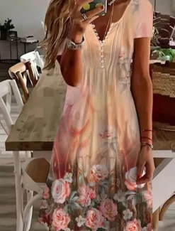 Clearance Women's Mini Dress A Line Dress Summer Dress Casual Daily Regular Fit Graphic Short Sleeve Notched Neck Black White Pink Green Summer Women Casual Dress