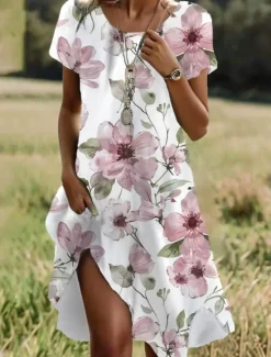 Women's Mini Dress A Line DressCasual Dress T Shirt Dress Tee Dress Sundress Stylish Casual Vacation Casual Daily Regular Fit Floral Graphic Short Sleeve Crew Neck Summer Women T Shirt Dresses