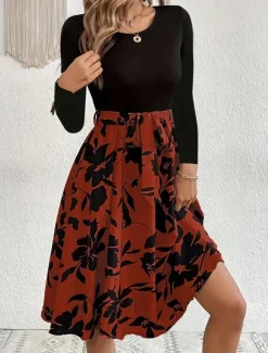 Hot Women's Mini Dress A Line Dress Casual Daily Regular Fit Floral Graphic Long Sleeve Crew Neck Dark Yellow White Yellow Wine Summer Women Casual Dress
