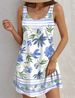 Online Women's Mini Dress A Line Dress Tank Dress Vintage Stylish Casual Daily Regular Fit Floral Graphic Sleeveless U Neck Summer Spring Women Sundresses