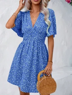 Best Women's Mini Dress A Line Dress Casual Outdoor Going out Standard Fit Floral Short Sleeve V Neck Black Pink Blue Purple Summer Women Vacation Dresses