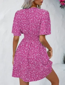 Best Women's Mini Dress A Line Dress Casual Outdoor Going out Standard Fit Floral Short Sleeve V Neck Black Pink Blue Purple Summer Women Vacation Dresses