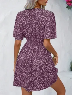 Best Women's Mini Dress A Line Dress Casual Outdoor Going out Standard Fit Floral Short Sleeve V Neck Black Pink Blue Purple Summer Women Vacation Dresses