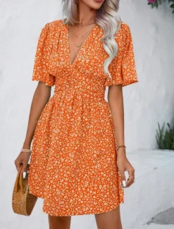 Best Women's Mini Dress A Line Dress Casual Outdoor Going out Standard Fit Floral Short Sleeve V Neck Black Pink Blue Purple Summer Women Vacation Dresses