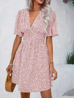 Best Women's Mini Dress A Line Dress Casual Outdoor Going out Standard Fit Floral Short Sleeve V Neck Black Pink Blue Purple Summer Women Vacation Dresses