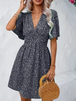 Best Women's Mini Dress A Line Dress Casual Outdoor Going out Standard Fit Floral Short Sleeve V Neck Black Pink Blue Purple Summer Women Vacation Dresses