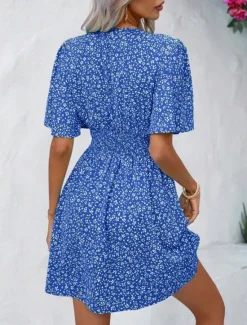 Best Women's Mini Dress A Line Dress Casual Outdoor Going out Standard Fit Floral Short Sleeve V Neck Black Pink Blue Purple Summer Women Vacation Dresses
