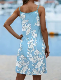 Outlet Women's Mini Dress A Line Dress Summer Dress Slip Dress Vacation Casual Daily Regular Fit Floral Graphic Sleeveless V Neck Pink Blue Purple Green Summer Women Sundresses|Casual Dress