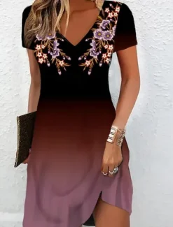 Women's Mini Dress A Line DressSundress Summer Dress Vacation Casual Vacation Daily Regular Fit Floral Graphic Short Sleeve Crew Neck Dark Blue Summer Women Casual Dress|T Shirt Dresses