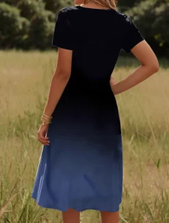 Women's Mini Dress A Line DressSundress Summer Dress Vacation Casual Vacation Daily Regular Fit Floral Graphic Short Sleeve Crew Neck Dark Blue Summer Women Casual Dress|T Shirt Dresses