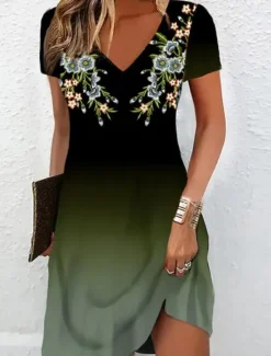 Women's Mini Dress A Line DressSundress Summer Dress Vacation Casual Vacation Daily Regular Fit Floral Graphic Short Sleeve Crew Neck Dark Blue Summer Women Casual Dress|T Shirt Dresses