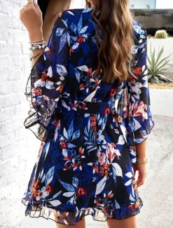 Women's Mini Dress A Line Dress Stylish Vacation Daily Loose Fit Floral Half Sleeve V Neck Summer Women Chiffon Dresses