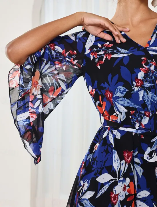 Women's Mini Dress A Line Dress Stylish Vacation Daily Loose Fit Floral Half Sleeve V Neck Summer Women Chiffon Dresses