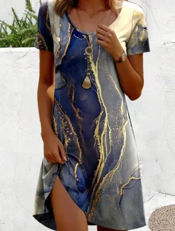 Best Women's Mini Dress A Line DressCasual Dress T Shirt Dress Tee Dress Sundress Stylish Casual Vacation Casual Daily Regular Fit Graphic Marble Short Sleeve Crew Neck Spring Fall Women T Shirt Dresses