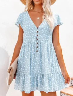 Online Women's Mini Dress A Line Dress Casual Outdoor Going out Regular Fit Floral Graphic Short Sleeve Spaghetti Strap Black Blue Sky Blue Purple Summer Spring Women Vacation Dresses