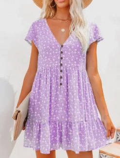 Online Women's Mini Dress A Line Dress Casual Outdoor Going out Regular Fit Floral Graphic Short Sleeve Spaghetti Strap Black Blue Sky Blue Purple Summer Spring Women Vacation Dresses