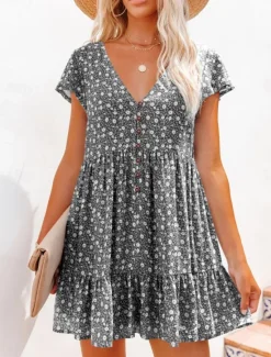 Online Women's Mini Dress A Line Dress Casual Outdoor Going out Regular Fit Floral Graphic Short Sleeve Spaghetti Strap Black Blue Sky Blue Purple Summer Spring Women Vacation Dresses