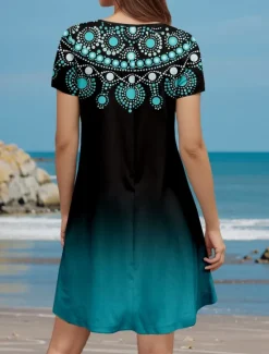 Sale Women's Mini Dress A Line DressT Shirt Dress Tee Dress Summer Dress Vacation Casual Vacation Daily Regular Fit Graphic Geometric Geometic Short Sleeve Crew Neck Summer Spring Women T Shirt Dresses