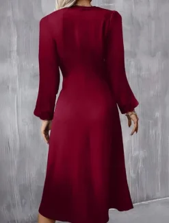 Hot Women's Mini Dress A Line Dress Semi Formal Office Regular Fit Plaid Plain Long Sleeve Crew Neck Black Wine Red Summer Fall Women Work Dresses
